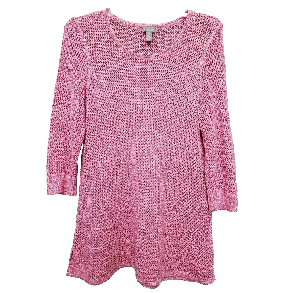 Chico's Pink Open Weave Scoop Neck Pullover Tunic Sweater Size 3 (XL) Beachy